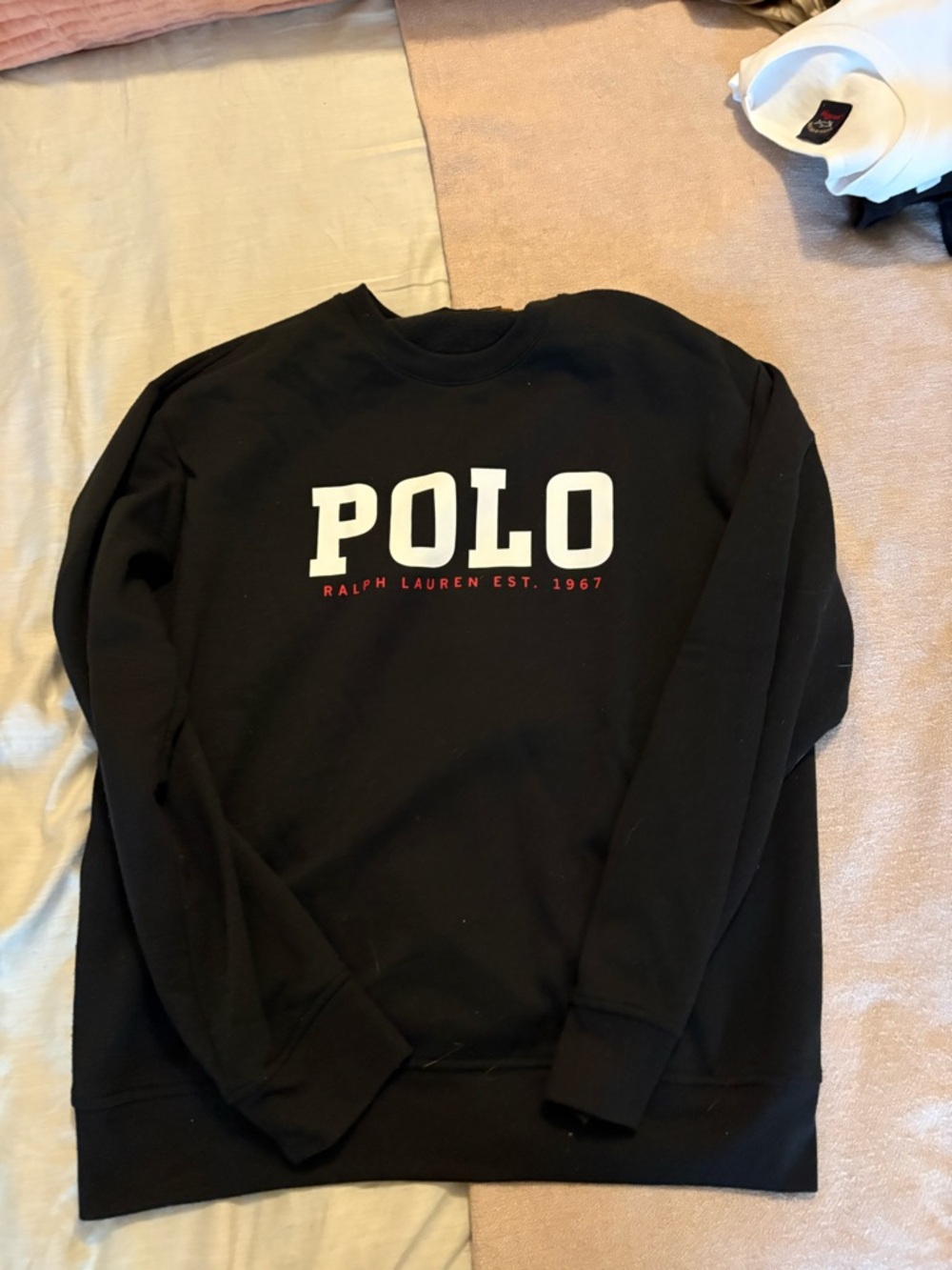 Polo by Ralph Lauren Black Crewneck Sweatshirt with White Logo and Red Text